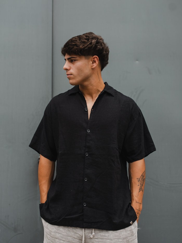 CAMISA BOXY LINO NEGRO