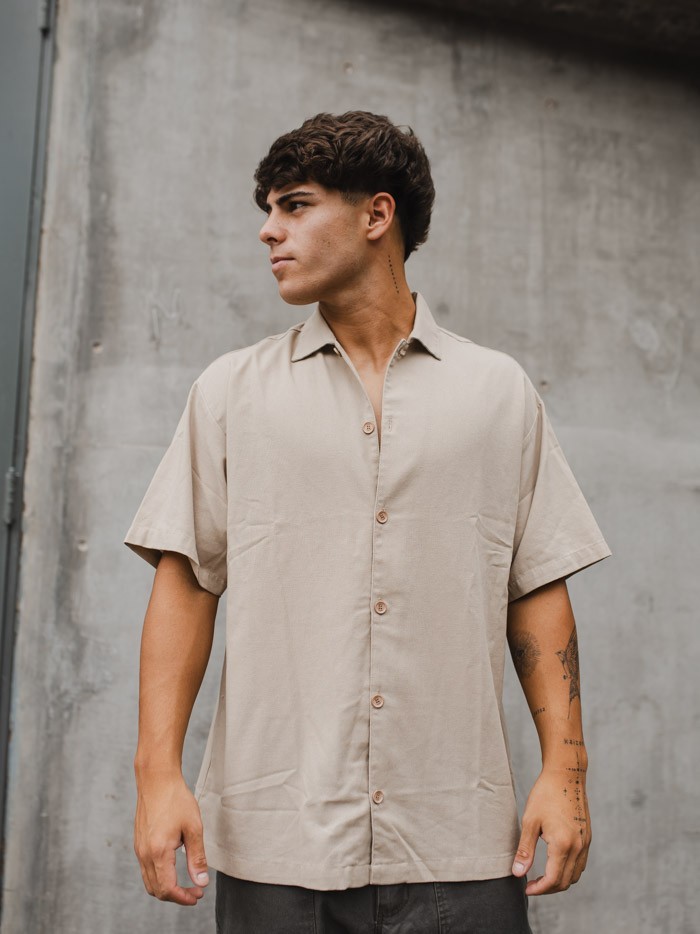 CAMISA BOXY LINO BEIGE