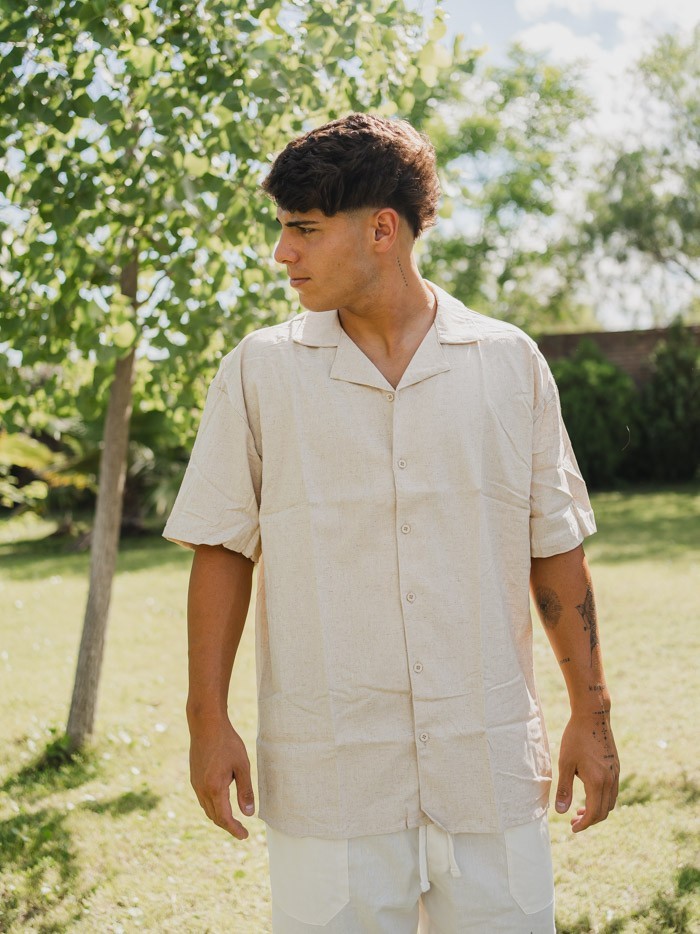 CAMISA LINO OVER CUELLO COMUN BEIGE