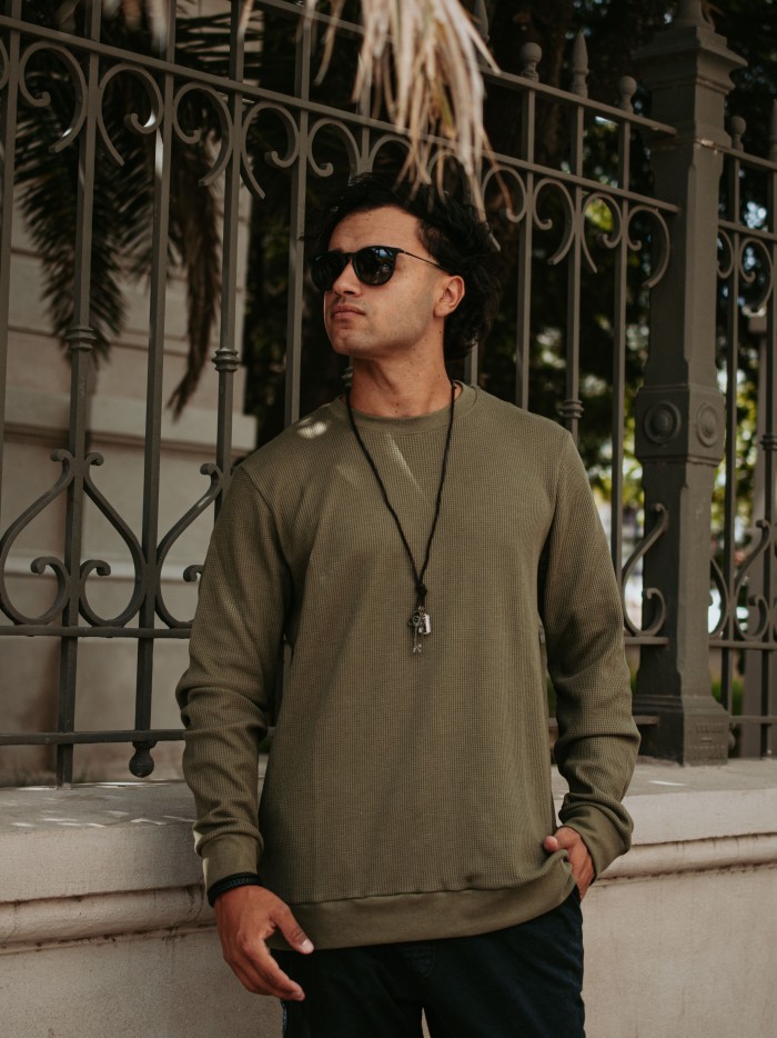 SWEATER WAFFLE MANCHESTER VERDE MILITAR