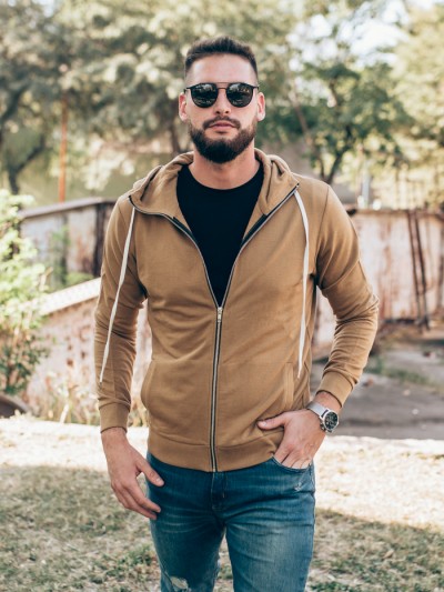 CAMPERA LONG ZIP HODDIE BROWN