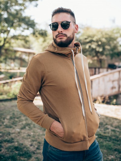 CAMPERA LONG ZIP HODDIE BROWN